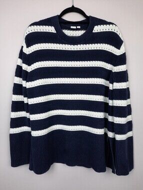 Gap 100% Cotton Navy and White Striped Relaxed Mixed Stitch Tunic Sweater Medium